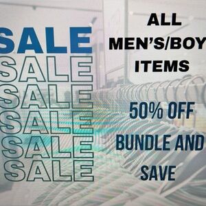 Men's and Boys' Clothing Sale Like for 50% off!